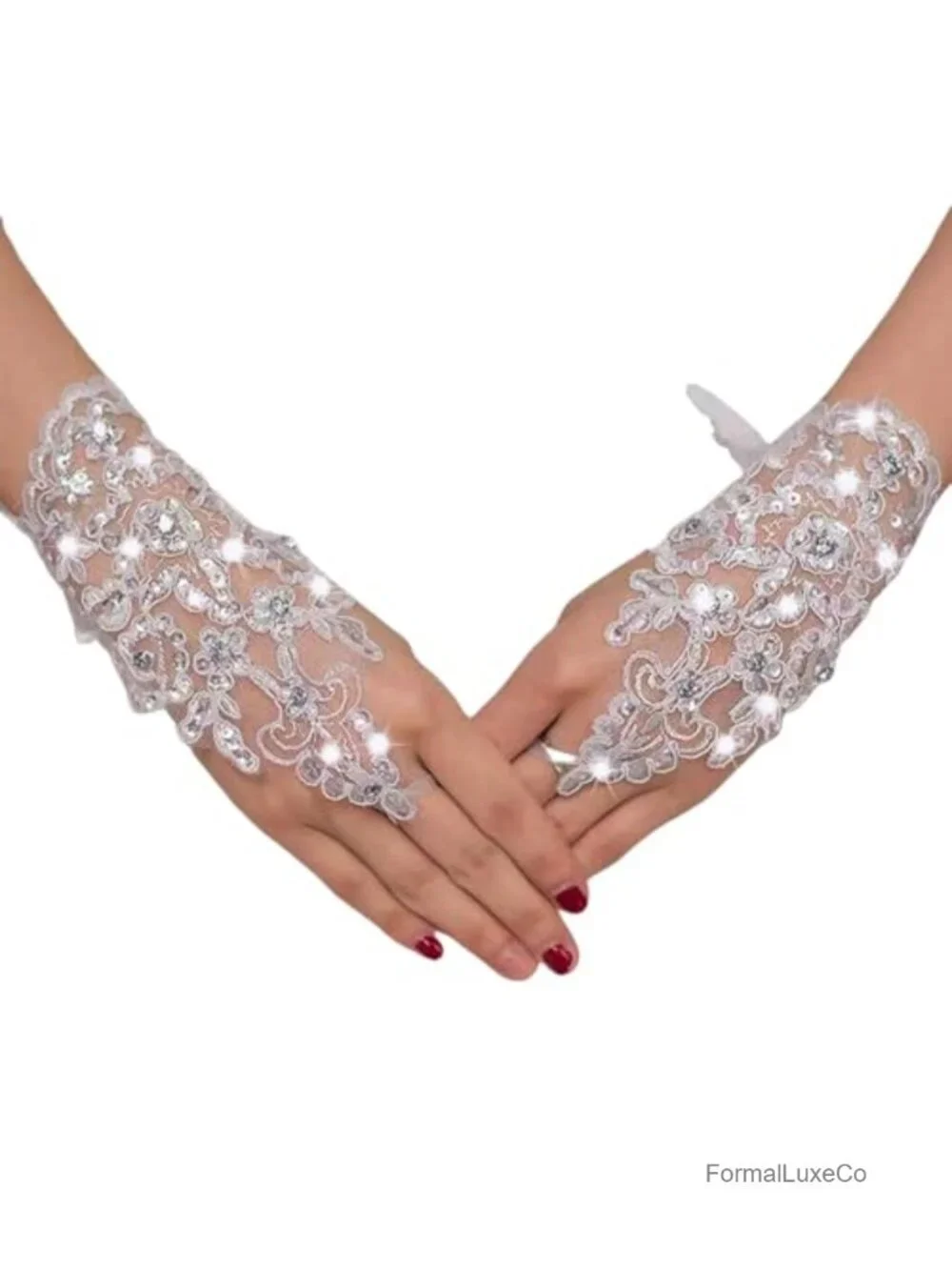 Elegant Rhinestone Lace Fingerless Gloves for Weddings and Parties